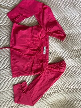 Mango Fuchsia Wrap Top NWT Size S Lined Side Zipper Satin Look Tie Waist Blouse